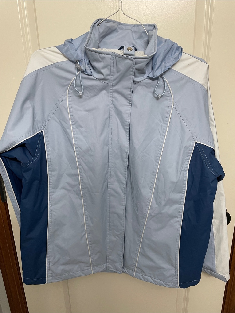 Women’s St. John's Bay Light Blue and Navy Hooded Windbreaker Jacket